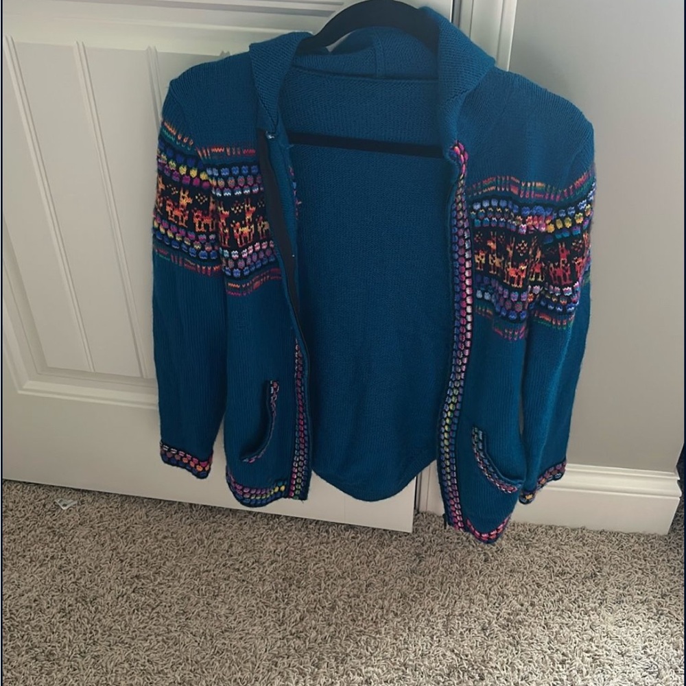 Colorful Knit Hooded Cardigan